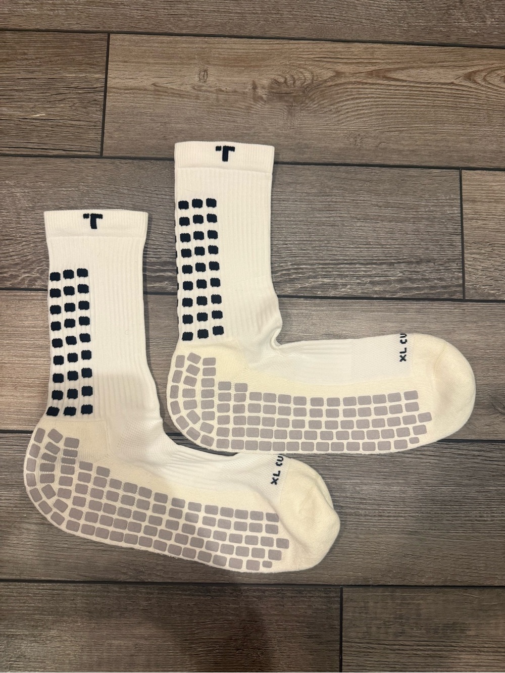 Men's White Athletic Crew Socks with Black Grip Accents